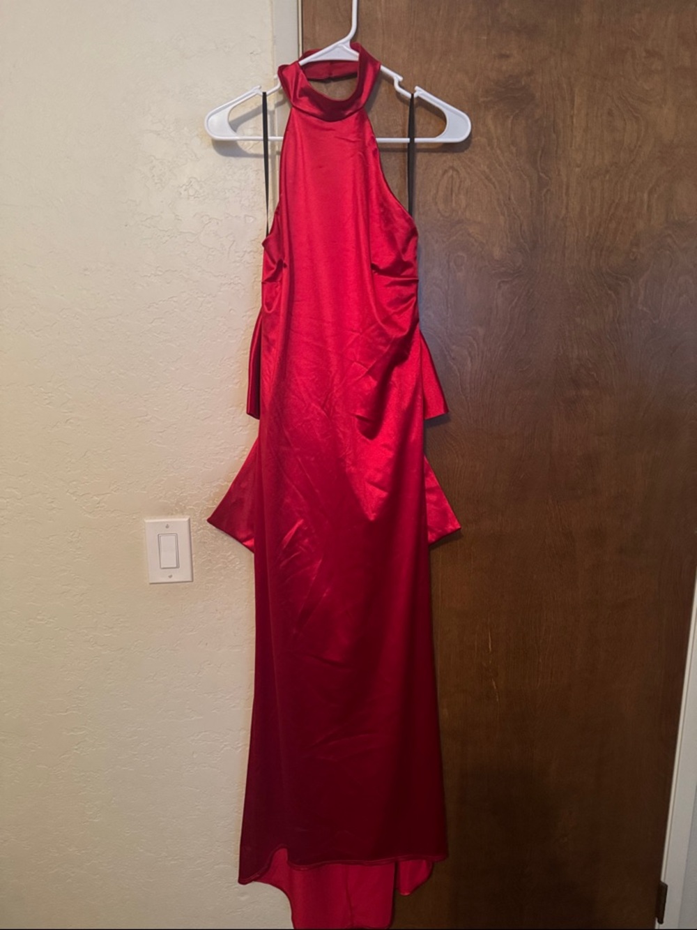 B Darlin Red One-Shoulder Satin Gown